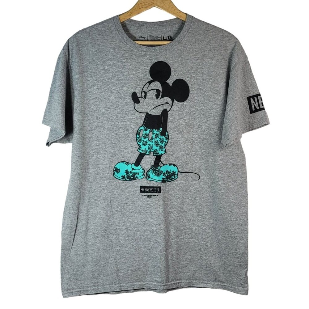 Disney Neff T Shirt Gray Large Floral Shrug Too Many People Grow Up Mickey Mouse